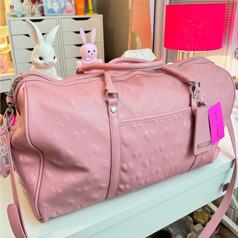 NEW Betsey Johnson Pink Hearts Travel Weekender Duffel